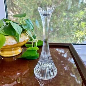 Vintage Mikasa Crystal Taper Candle Holder – 8” Ribbed Glass Elegant Home Decor